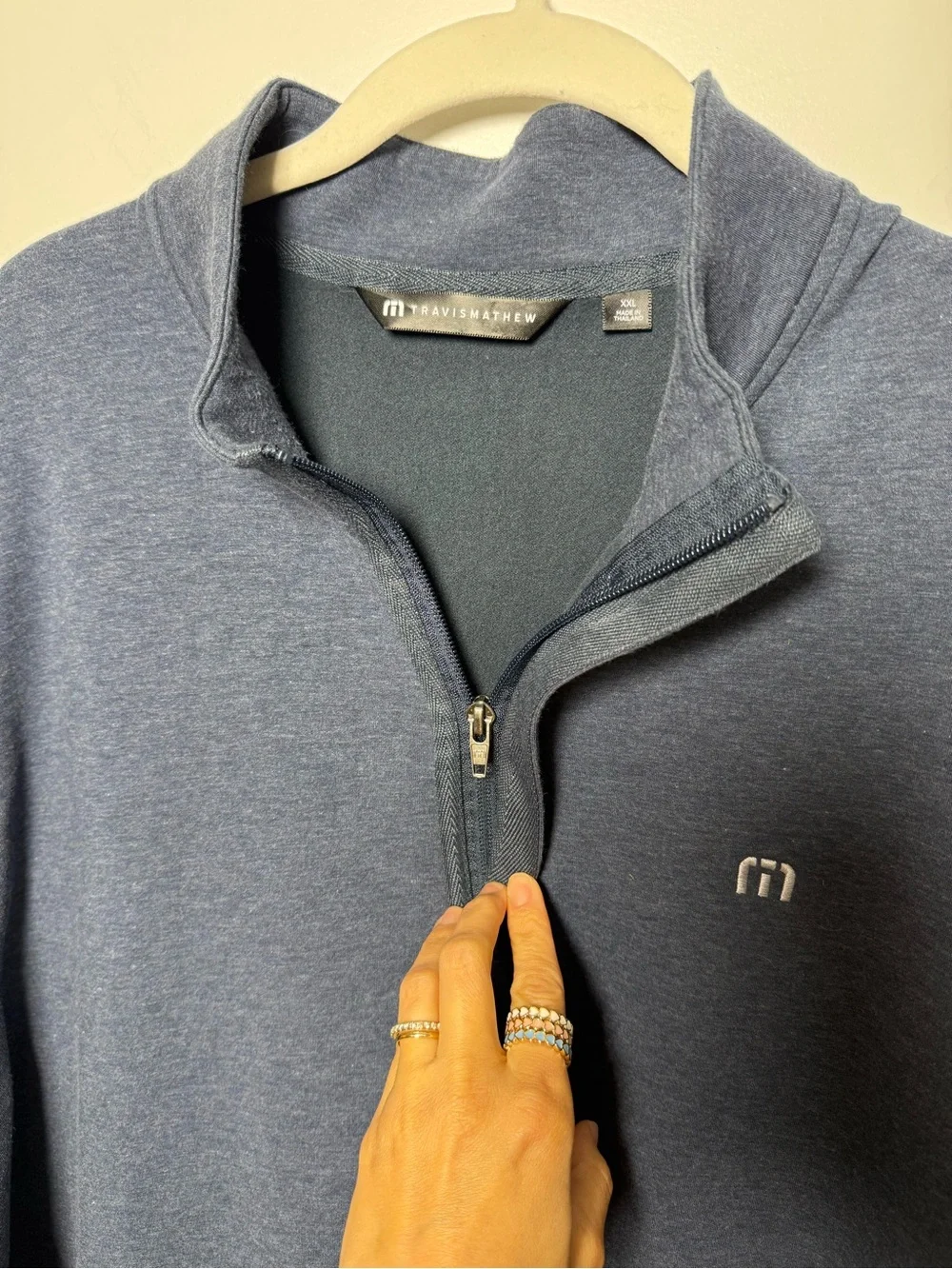 Travis Mathew Men’s XXL Blue Heather Quarter-Zip Fleece Golf Pullover